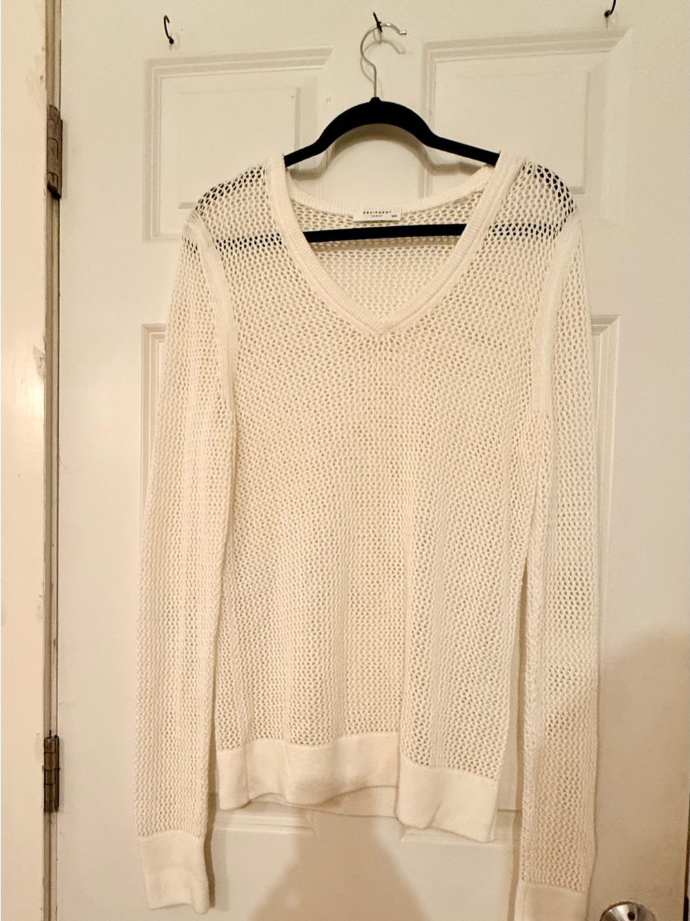 Equipment Cream Open-Knit V-Neck Sweater